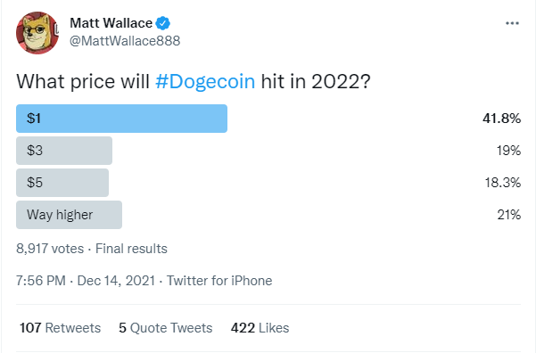 Bitcoin IRA | Tweet from Matt Wallace on Dogecoin Price Predictions